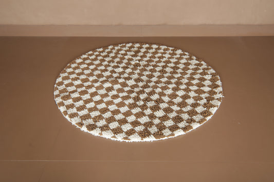 Handmade Moroccan Checkered Rug -Round Wool Rug - Custom Rug