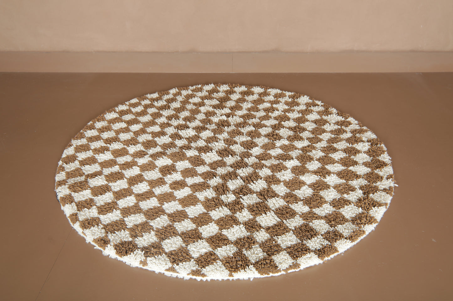 Handmade Moroccan Checkered Rug -Round Wool Rug - Custom Rug