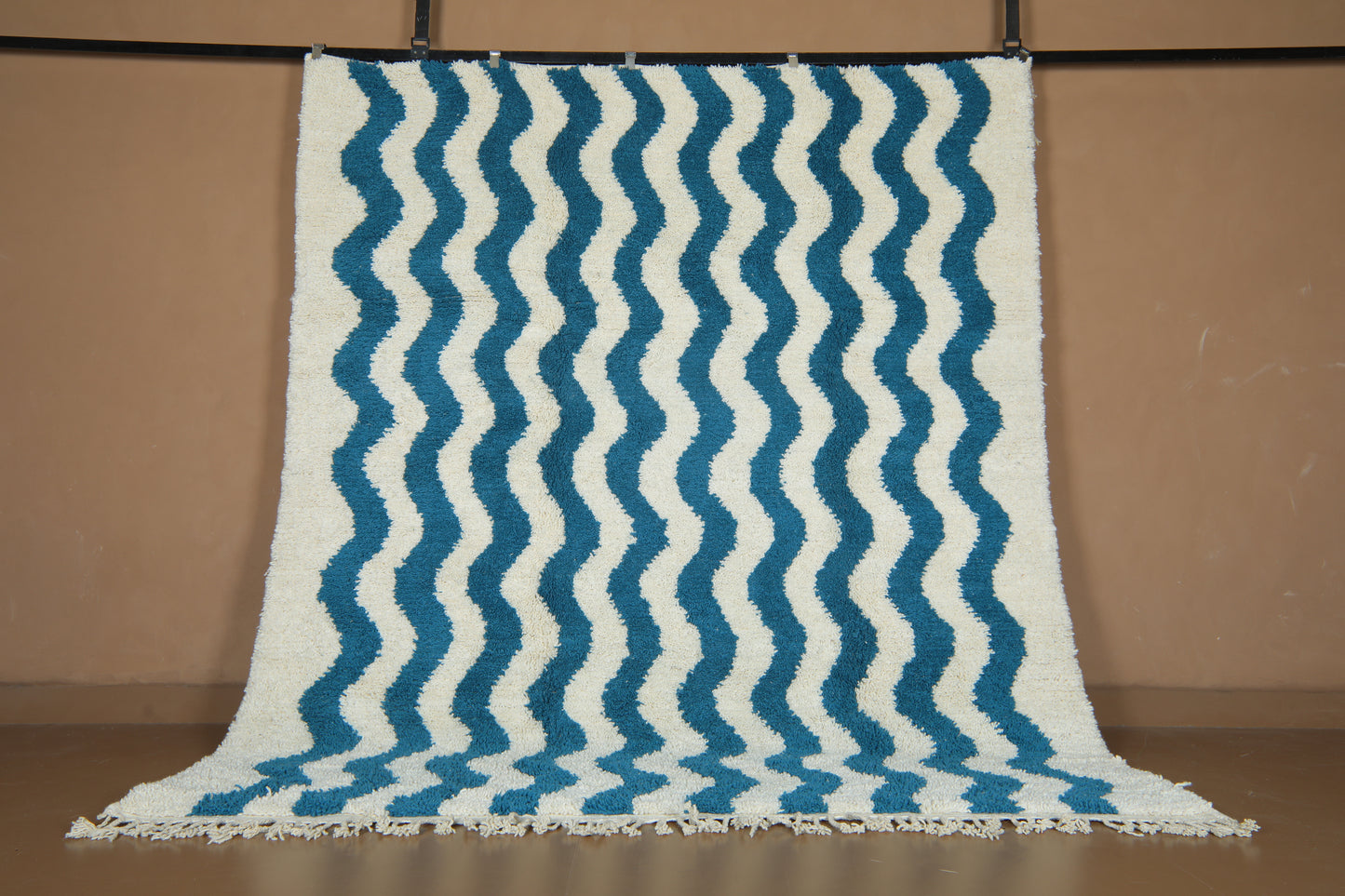 Custom Wave Pattern Rug – Handwoven Blue-Turquoise & White Moroccan Carpet