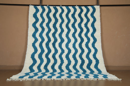 Custom Wave Pattern Rug – Handwoven Blue-Turquoise & White Moroccan Carpet