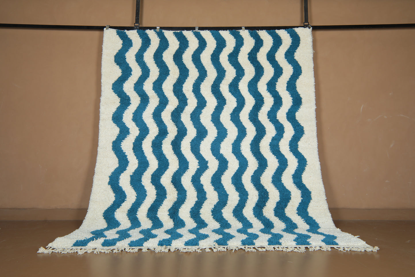 Custom Wave Pattern Rug – Handwoven Blue-Turquoise & White Moroccan Carpet