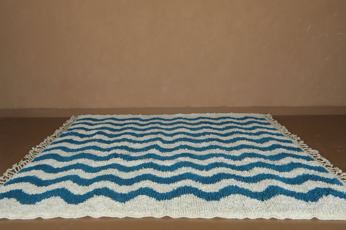 Custom Wave Pattern Rug – Handwoven Blue-Turquoise & White Moroccan Carpet