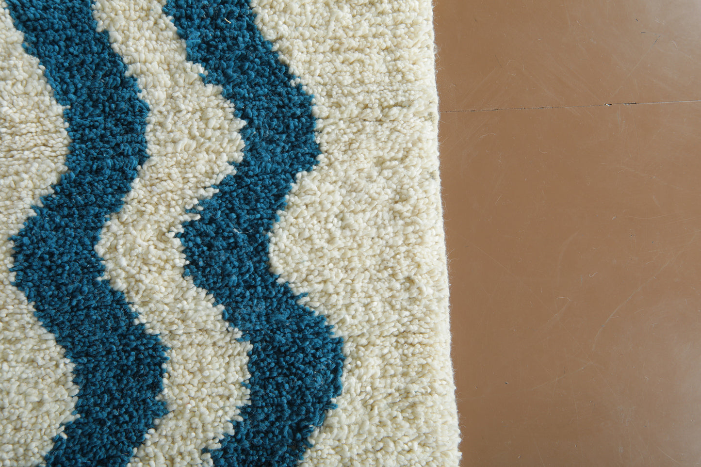 Custom Wave Pattern Rug – Handwoven Blue-Turquoise & White Moroccan Carpet