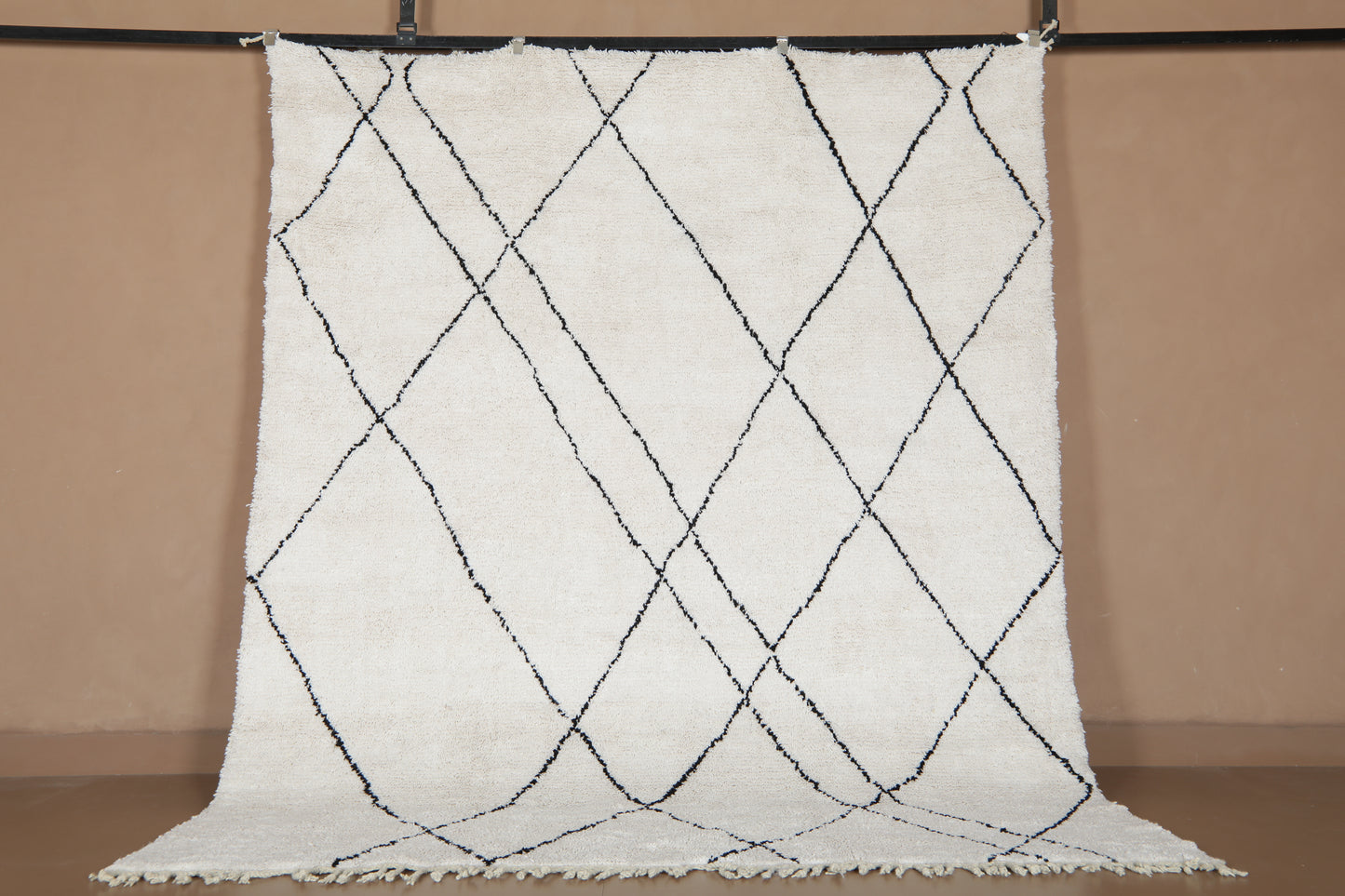 Custom Moroccan Rug - Beni Ourain Style with Abstract Black Diamond Lines