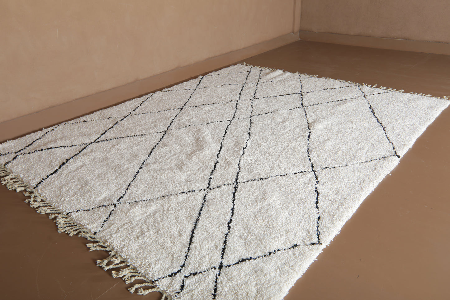Custom Moroccan Rug - Beni Ourain Style with Abstract Black Diamond Lines
