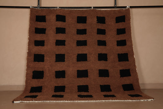 Black Squares on Brown Wool Rug – Handmade Moroccan Rug – Custom Rug