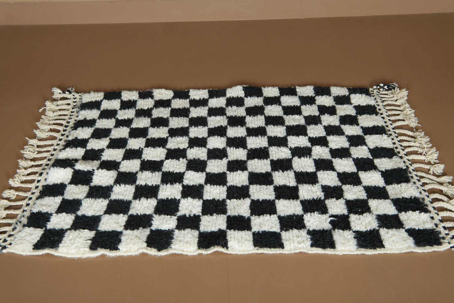 Handmade Moroccan Rug - Black & White Beni Ourain Style - Checkered Wool Rug