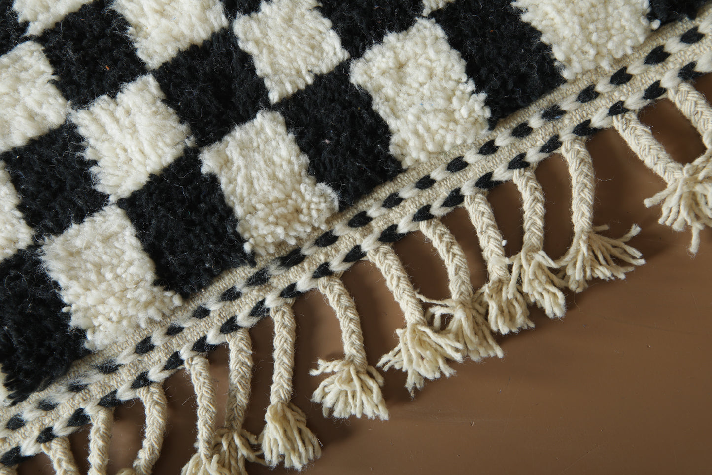 Handmade Moroccan Rug - Black & White Beni Ourain Style - Checkered Wool Rug