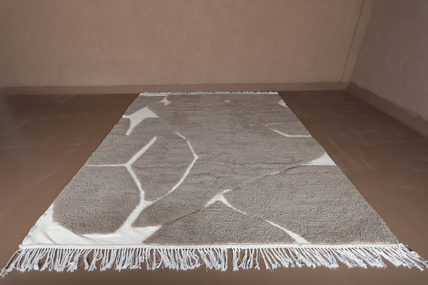 Handwoven Moroccan Rug – Earthy Beige Grey Design - Wool Rug