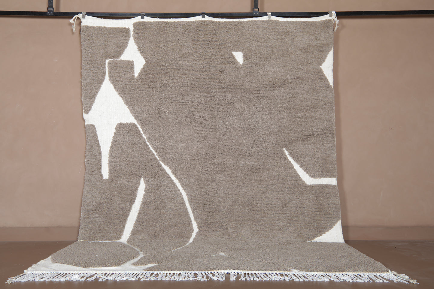Handwoven Moroccan Rug – Earthy Beige Grey Design - Wool Rug