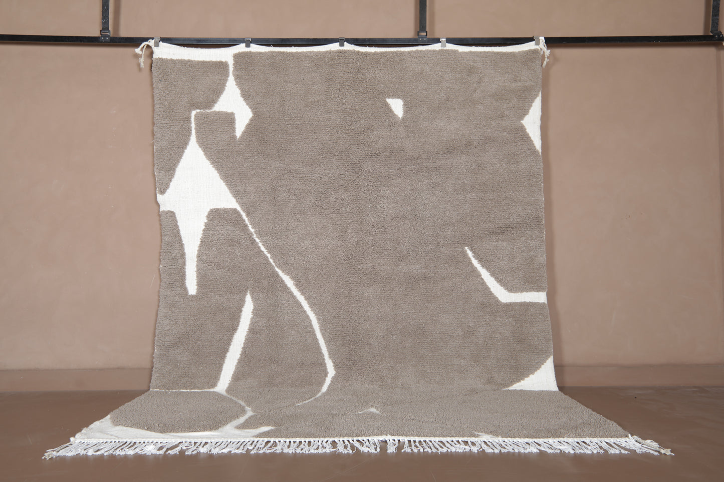 Handwoven Moroccan Rug – Earthy Beige Grey Design - Wool Rug