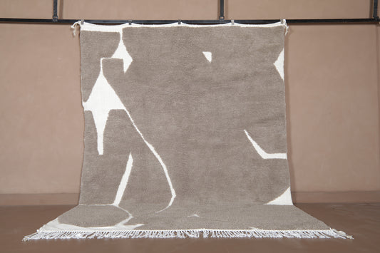 Handwoven Moroccan Rug – Earthy Beige Grey Design - Wool Rug