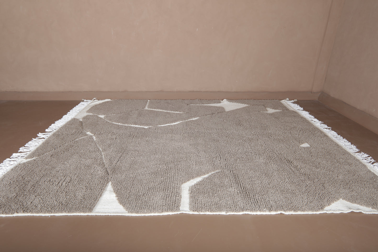 Handwoven Moroccan Rug – Earthy Beige Grey Design - Wool Rug