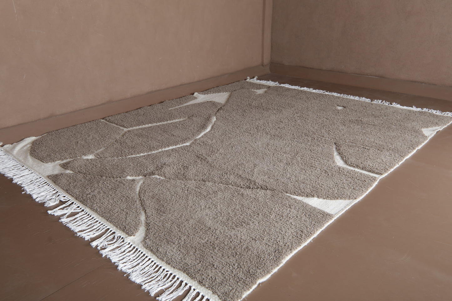 Handwoven Moroccan Rug – Earthy Beige Grey Design - Wool Rug