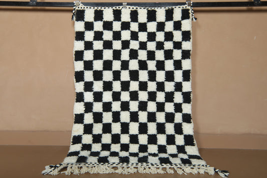 Handmade Moroccan Rug - Black & White Beni Ourain Style - Checkered Wool Rug