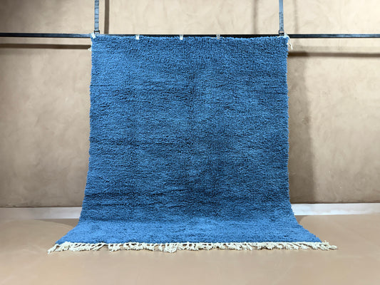 Handmade Blue Moroccan Rug – Minimalist Beauty with Artisan Soul
