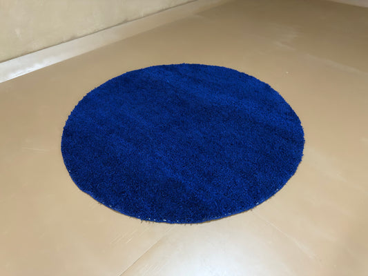 Deep Blue Berber Minimalism – Custom Round Rug –  Handmade Wool Rug