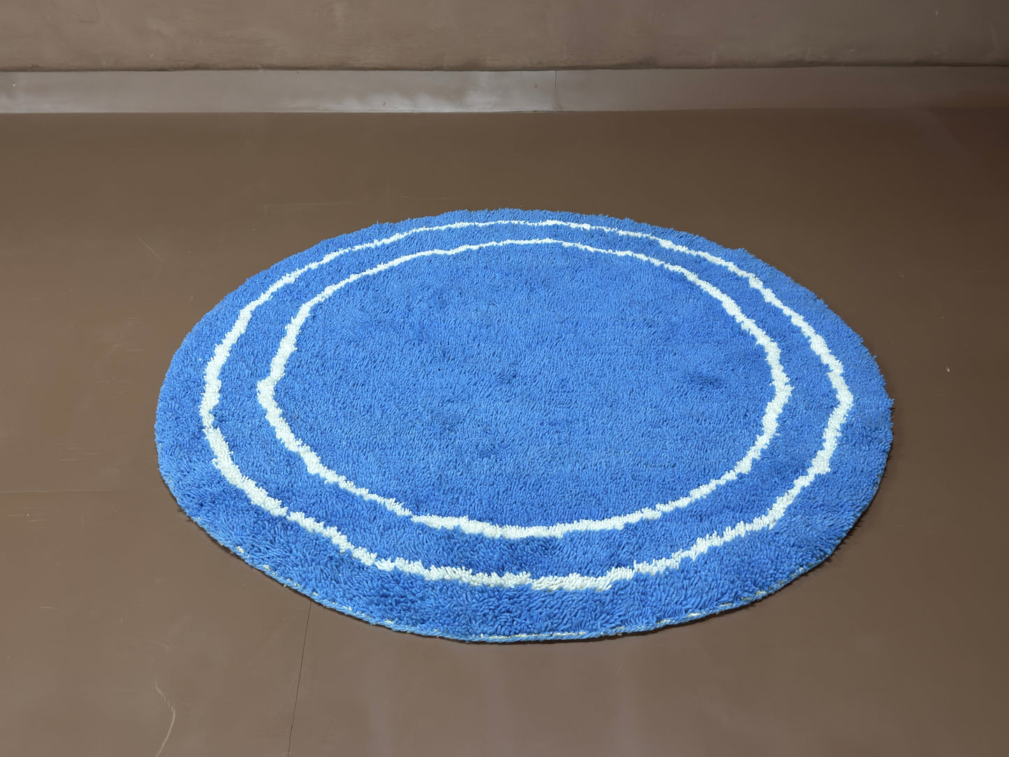 Handmade Moroccan rug - Round Blue Ripple Design - Custom Rug