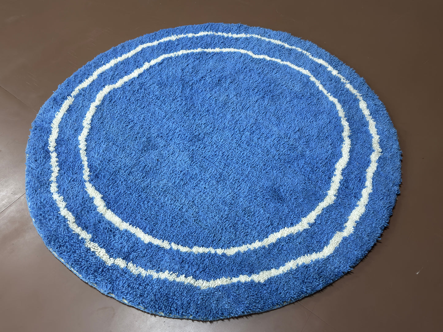 Handmade Moroccan rug - Round Blue Ripple Design - Custom Rug