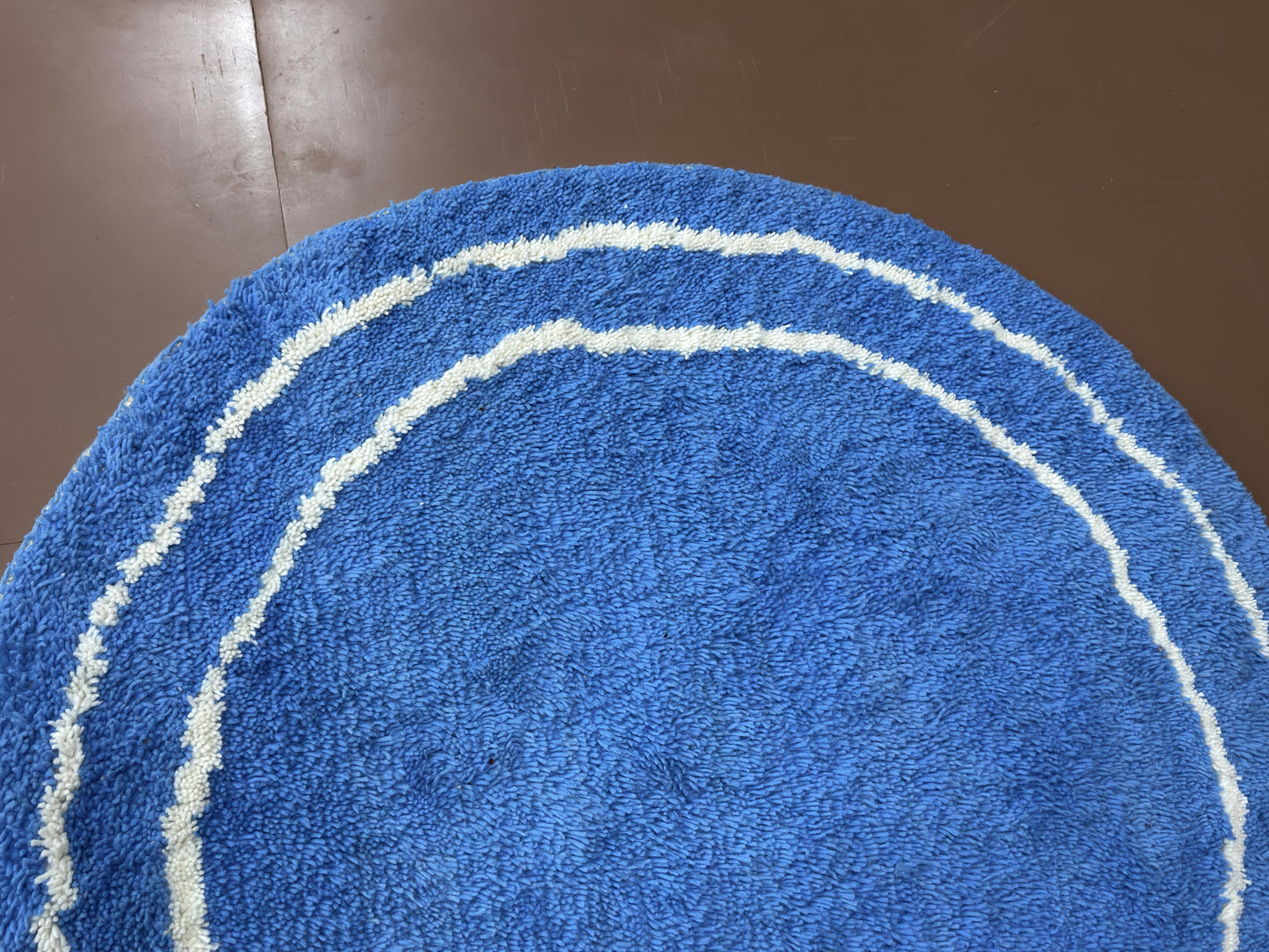 Handmade Moroccan rug - Round Blue Ripple Design - Custom Rug