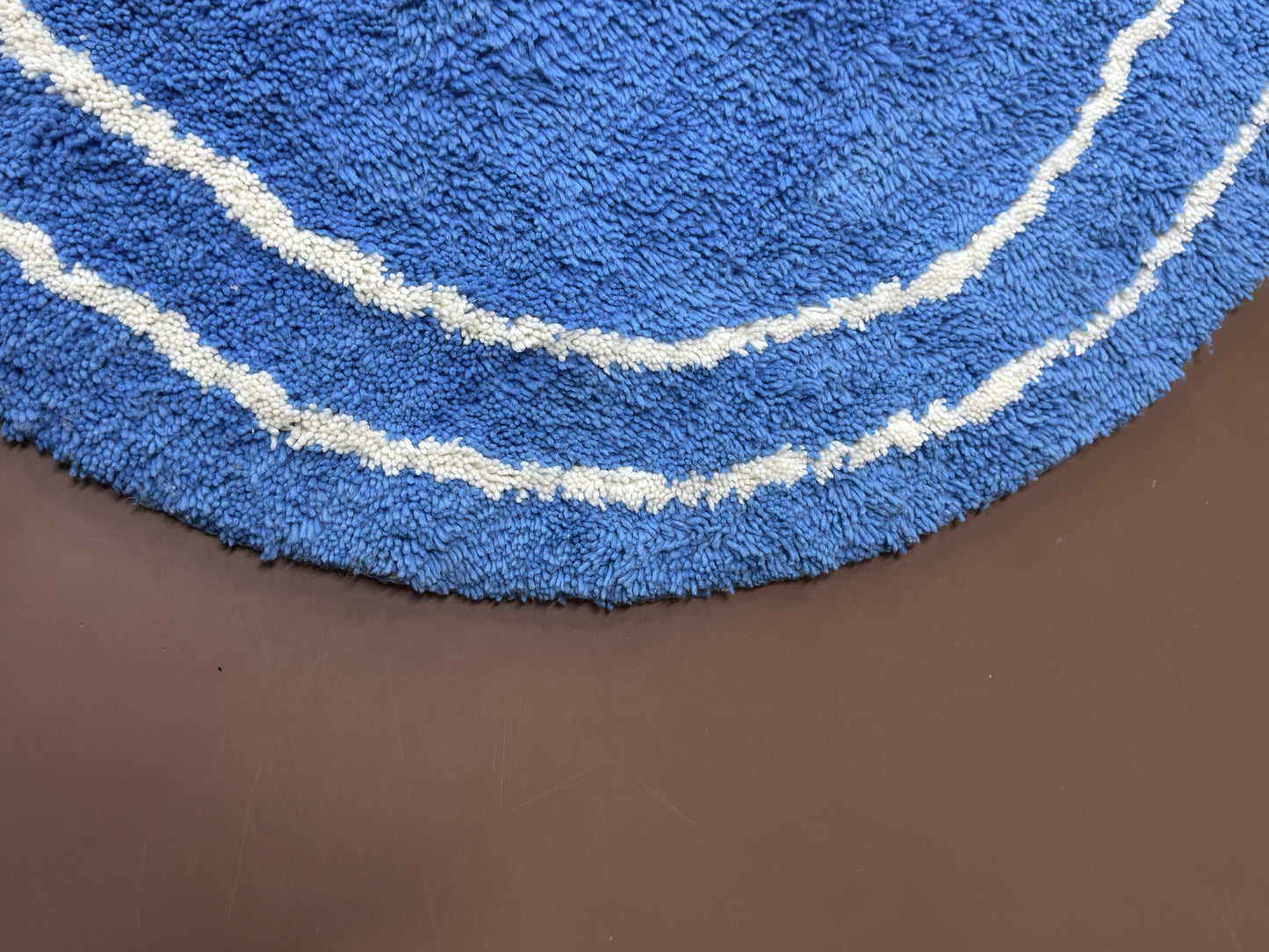 Handmade Moroccan rug - Round Blue Ripple Design - Custom Rug