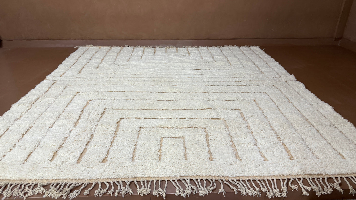 Handmade Moroccan Rug – Geometric Line Art Design - Custom Wool Rug