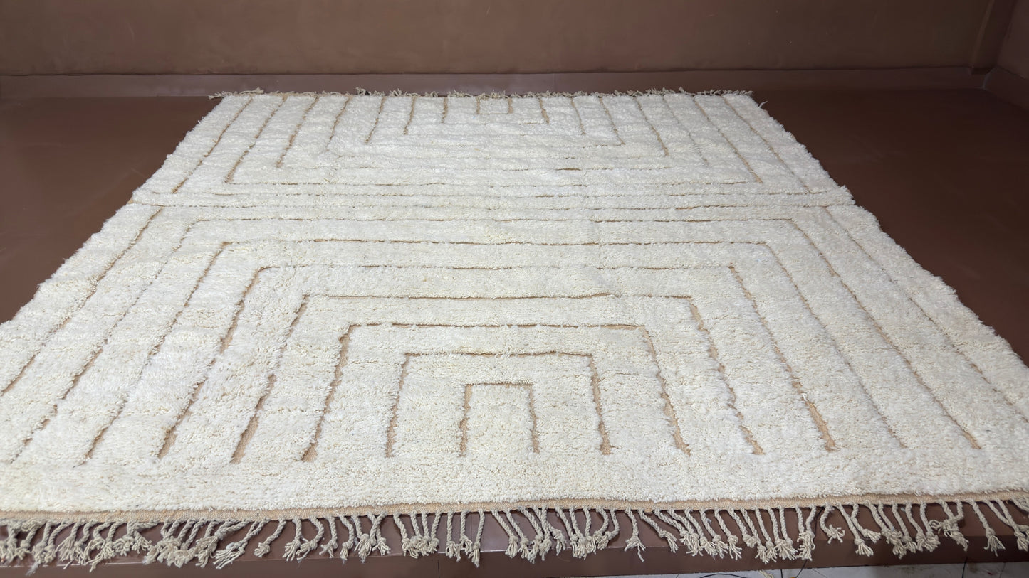Handmade Moroccan Rug – Geometric Line Art Design - Custom Wool Rug