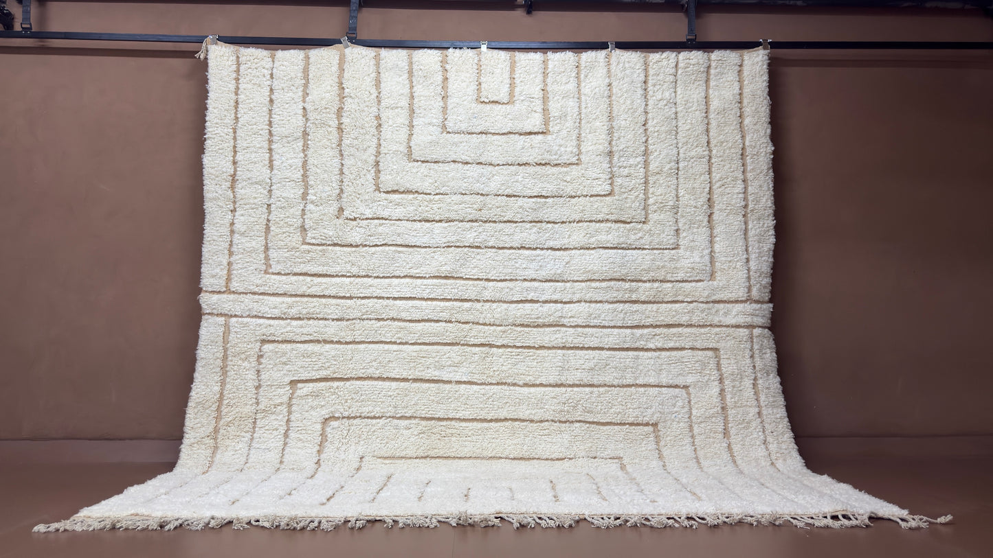 Handmade Moroccan Rug – Geometric Line Art Design - Custom Wool Rug